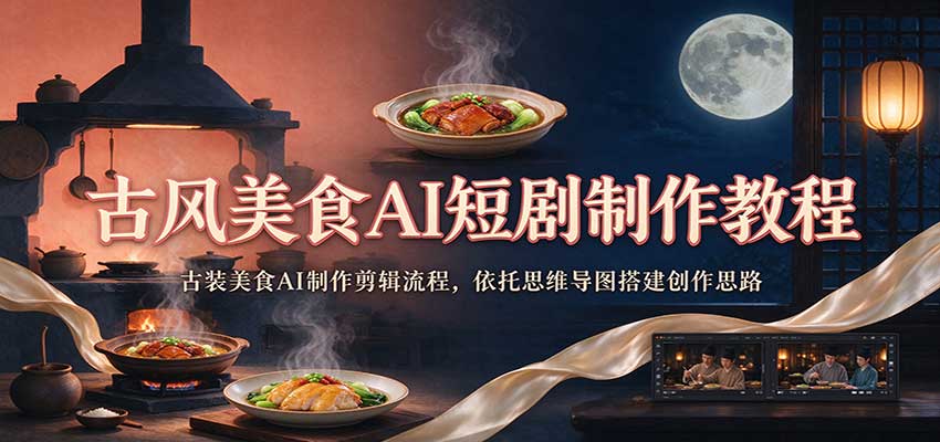 古风美食AI短剧制作教程:古装美食AI制作剪辑流程,依托思维导图搭建创作思路-宇文网创