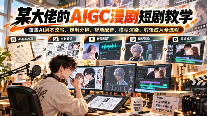 某大佬的AIGC漫剧短剧教学,覆盖AI剧本改写、定制分镜、智能配音、模型渲染、剪辑成片全流程-宇文网创