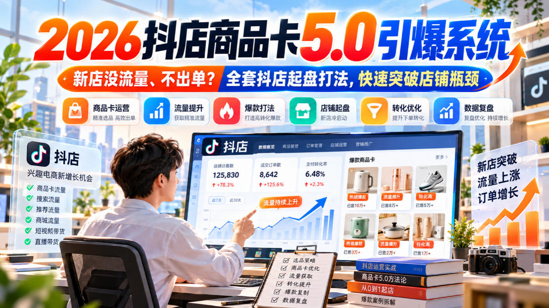 2026抖店商品卡5.0引爆系统,新店没流量、不出单?全套抖店起盘打法,快速突破店铺瓶颈-宇文网创