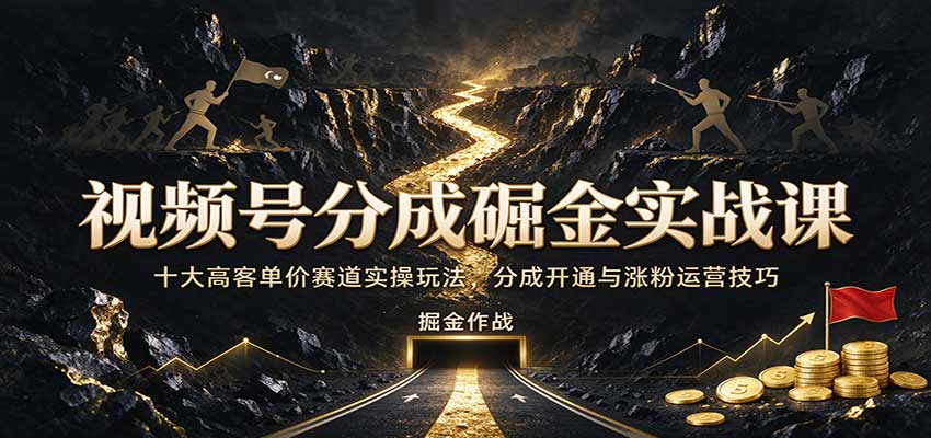 视频号分成掘金实战课:十大高客单价赛道实操玩法,分成开通与涨粉运营技巧-宇文网创
