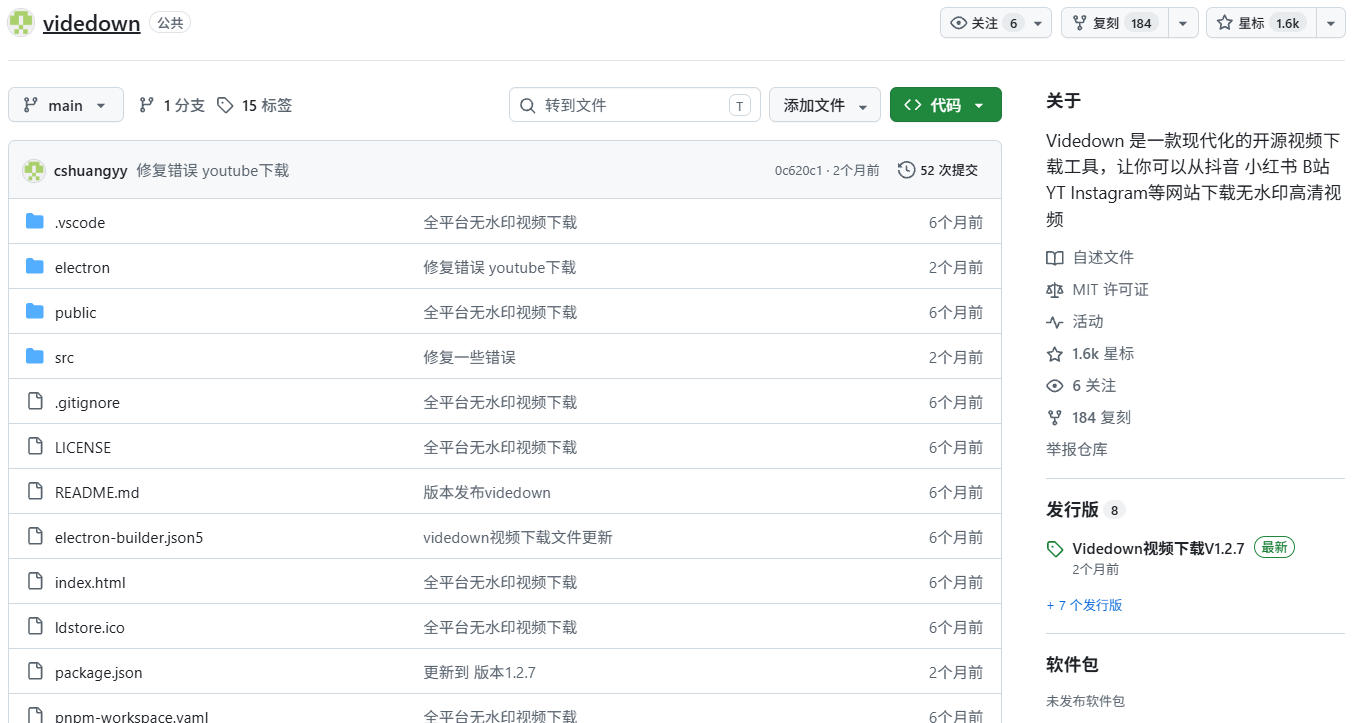图片[3]-GitHub上1.6k stars开源下载器，界面清爽免费用，小红书某音B站youtube视频一键保存Videdown-宇文网创