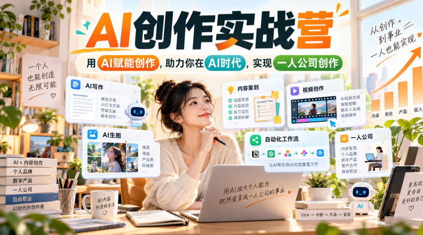 AI创作实战营，用AI赋能创作，助力你在AI时代，实现一人公司创作-宇文网创