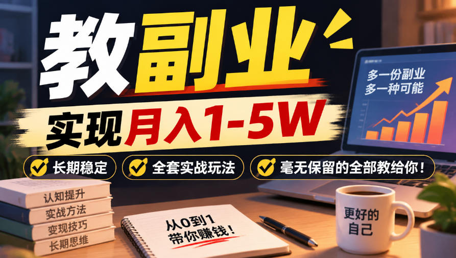 “教副业”实现月入1-5W,长期稳定,全套实战玩法毫无保留的全部教给你!【揭秘】-宇文网创