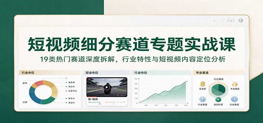 短视频细分赛道专题实战课:19类热门赛道深度拆解,行业特性与短视频内容定位分析-宇文网创