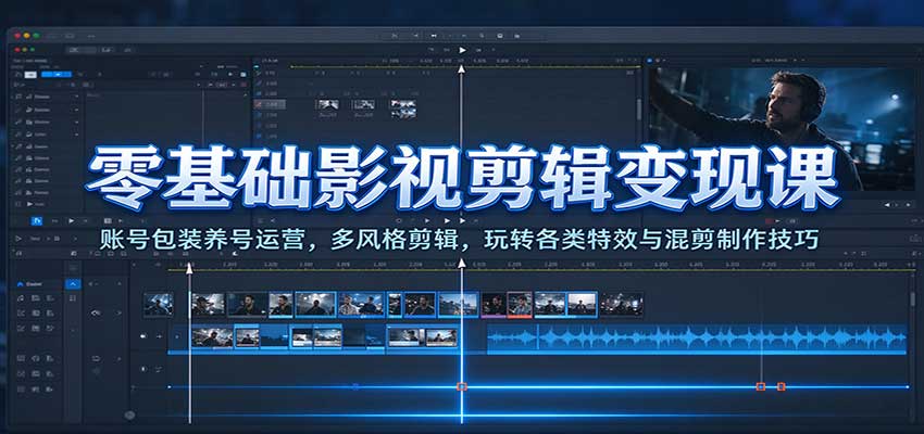 零基础影视剪辑变现课：账号包装养号运营，多风格剪辑，玩转各类特效与混剪制作技巧-宇文网创