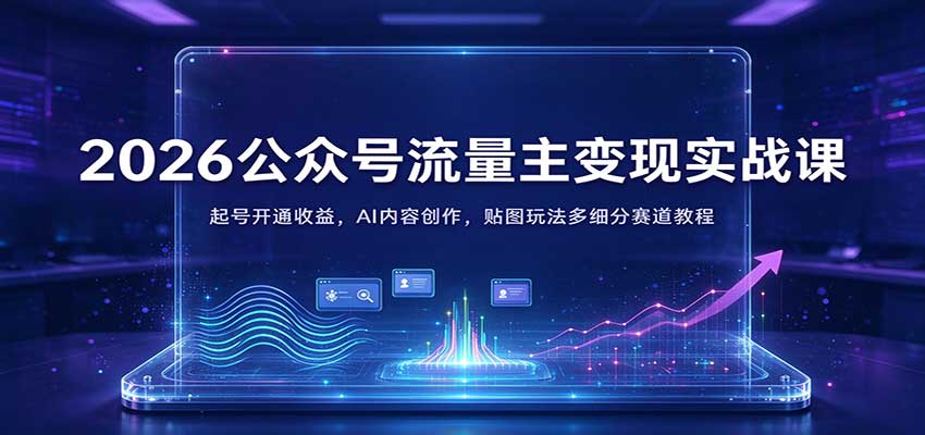 2026公众号流量主变现实战课：起号开通收益，AI内容创作，贴图玩法多细分赛道教程-宇文网创