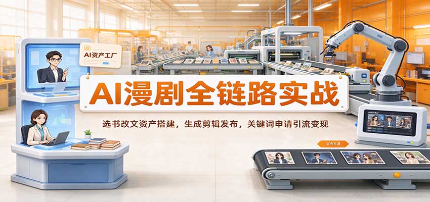 AI漫剧全链路实战：选书改文资产搭建，生成剪辑发布，关键词申请引流变现-宇文网创