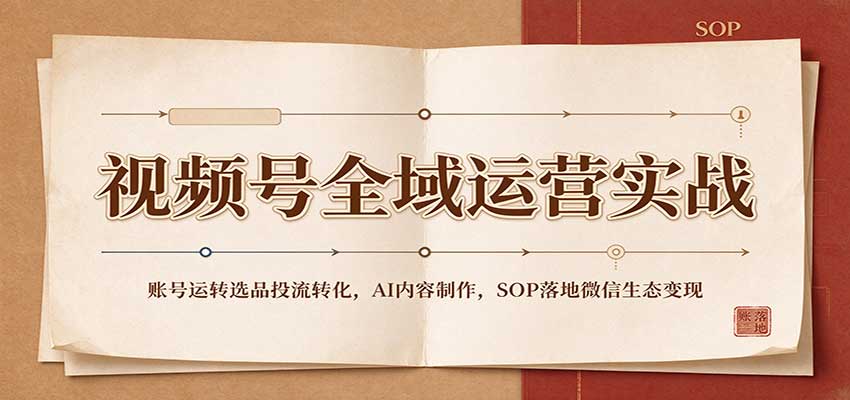 视频号全域运营实战:账号运转选品投流转化,AI内容制作,SOP落地微信生态变现-宇文网创