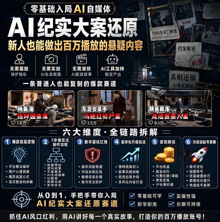 图片[2]-抖音8W粉丝博主的AI纪实大案还原教学，新人也能做出百W播放的悬疑内容，抓住AI风口红利，用AI讲好每一个真实故事-宇文网创