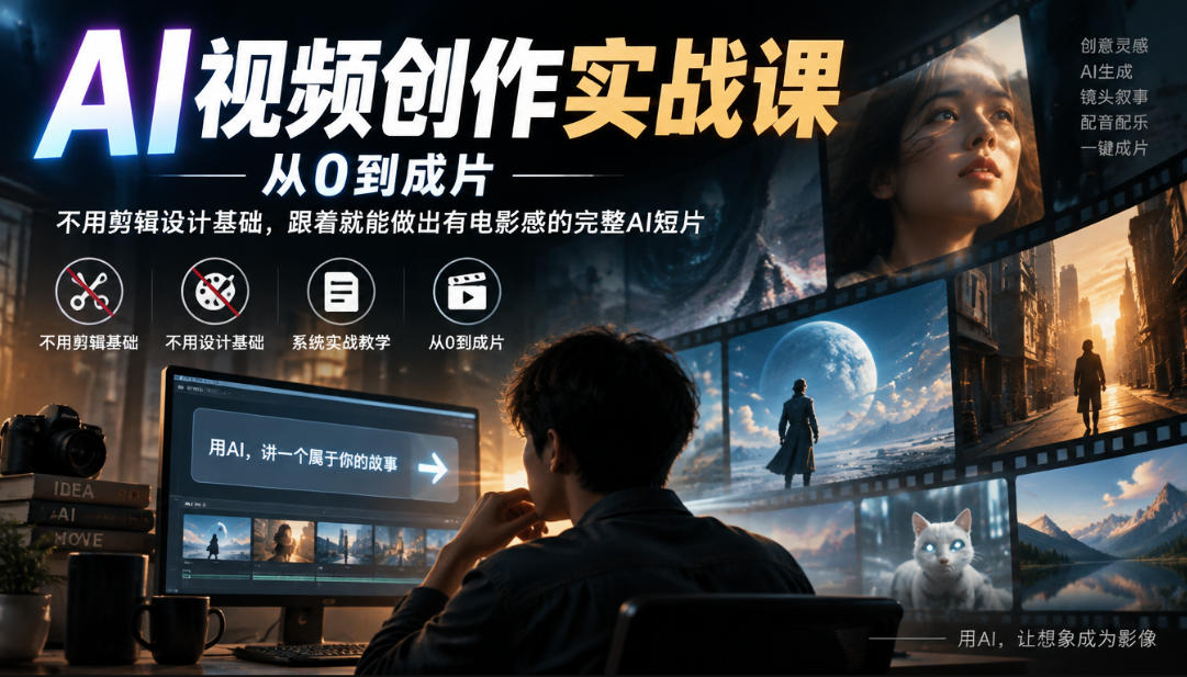 AI视频创作实战课,从0到成片,不用剪辑设计基础,跟着就能做出有电影感的完整AI短片-宇文网创