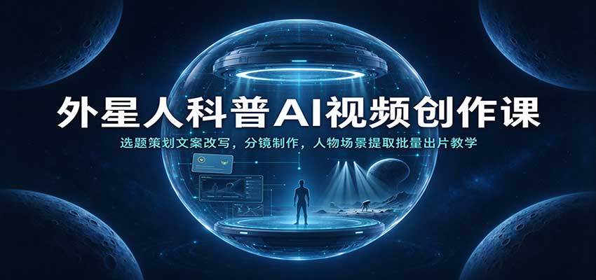 外星人科普AI视频创作课：选题策划文案改写，分镜制作，人物场景提取批量出片教学-宇文网创