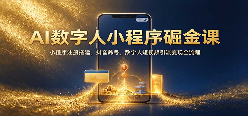 AI数字人小程序掘金课:小程序注册搭建,抖音养号,数字人短视频引流变现全流程-宇文网创