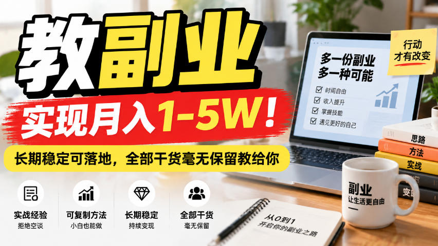 “教副业”实现月入1-5W!长期稳定可落地,全部干货毫无保留教给你【揭秘】-宇文网创