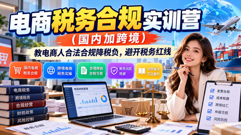 电商税务合规实训营(国内加跨境),教电商人合法合规降税负,避开税务红线-宇文网创