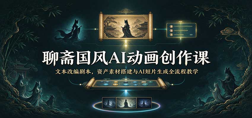 聊斋国风AI动画创作课:文本改编剧本,资产素材搭建与AI短片生成全流程教学-宇文网创