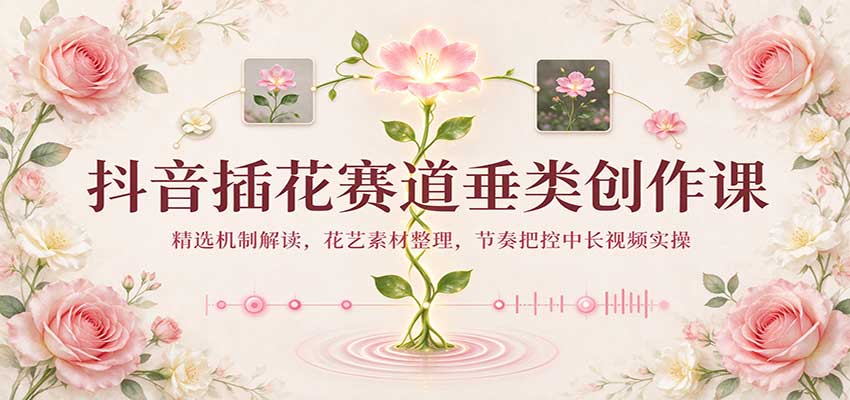抖音插花赛道垂类创作课：精选机制解读，花艺素材整理，节奏把控中长视频实操-宇文网创