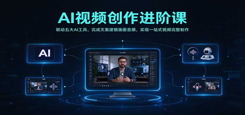 AI视频创作进阶课：联动五大AI工具，完成文案建模画面音频，实现一站式视频完整制作-宇文网创