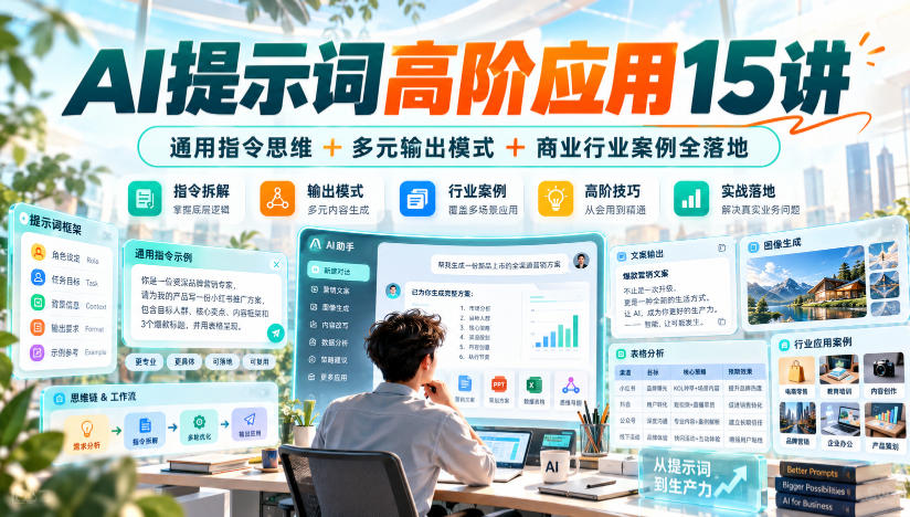 AI提示词高阶应用15讲|通用指令思维+多元输出模式+商业行业案例全落地-宇文网创