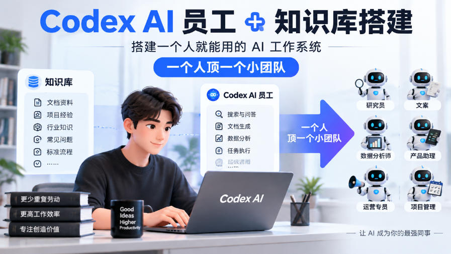 Codex AI员工+知识库搭建,搭建一个人就能用的AI工作系统,一个人顶一个小团队-宇文网创