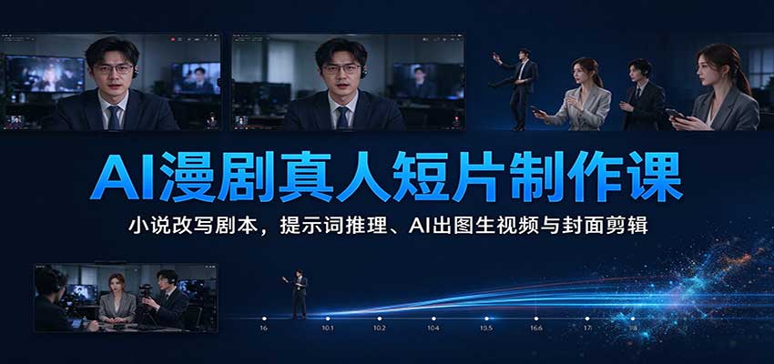 AI漫剧真人短片制作课:小说改写剧本,提示词推理、AI出图生视频与封面剪辑-宇文网创