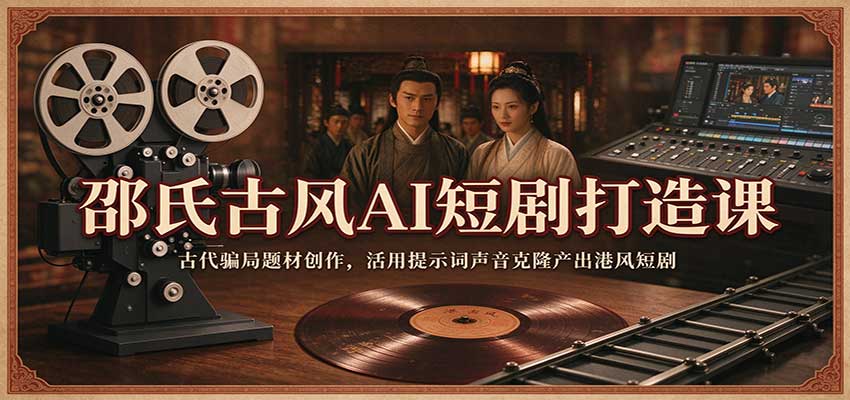 邵氏古风AI短剧打造课：古代骗局题材创作，活用提示词声音克隆产出港风短剧-宇文网创