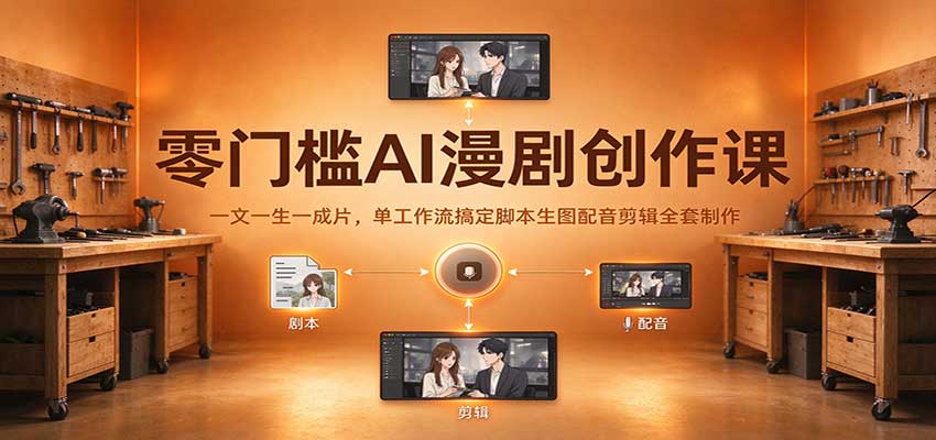 零门槛AI漫剧创作课:一文一生一成片,单工作流搞定脚本生图配音剪辑全套制作-宇文网创