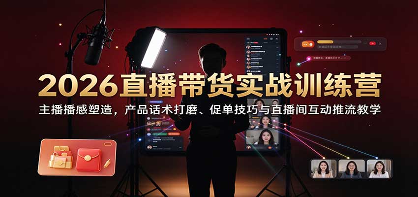 2026直播带货实战训练营:主播播感塑造,产品话术打磨、促单技巧与直播间互动推流教学-宇文网创