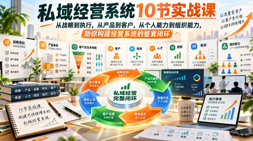 私域经营系统10节实战课，从战略到执行，从产品到客户，从个人能力到组织能力，助你构建经营系统的整套闭环-宇文网创