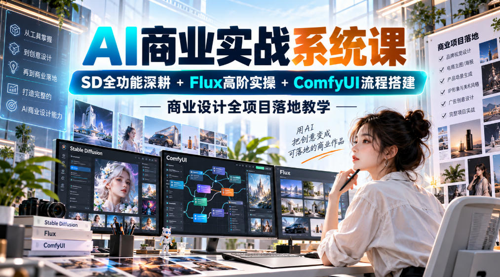 AI商业实战系统课|SD全功能深耕+Flux高阶实操+Comfyui流程搭建,商业设计全项目落地教学-宇文网创