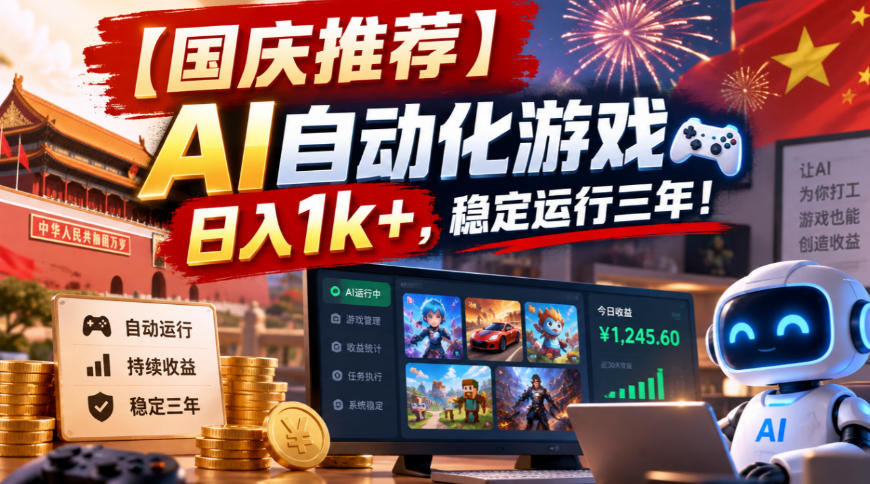 【国庆推荐】AI自动化游戏,日入1k+,操作简单,稳定运行三年!【揭秘】-宇文网创