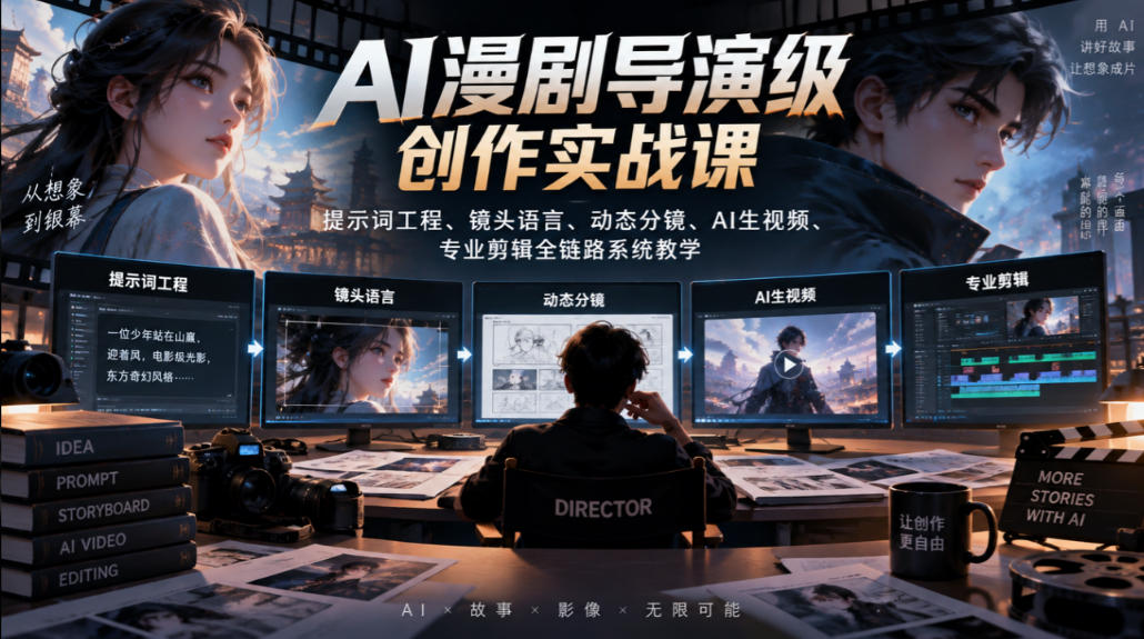 AI漫剧导演级创作实战课|提示词工程、镜头语言、动态分镜、AI生视频、专业剪辑全链路系统教学-宇文网创