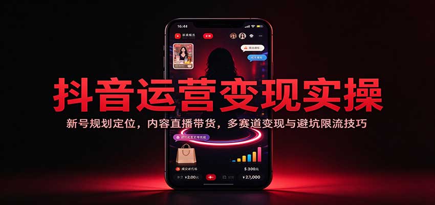抖音运营变现实操：新号规划定位，内容直播带货，多赛道变现与避坑限流技巧-宇文网创