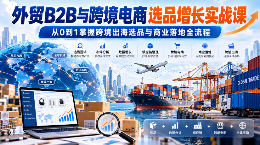 外贸B2B与跨境电商选品增长实战课,从0到1掌握跨境出海选品与商业落地全流程-宇文网创